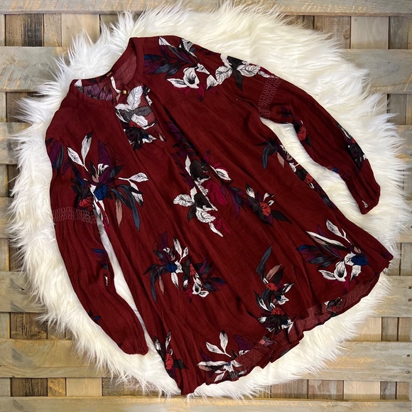 EUC ✵☽Free People☾✵ Red <Electric Orchid> Blue Floral Swing Tunic Dress | Small - Picture 4 of 16